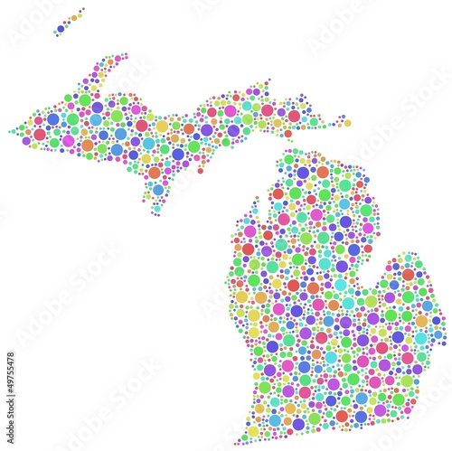 Map of Michigan (USA) in a mosaic of harlequin bubbles