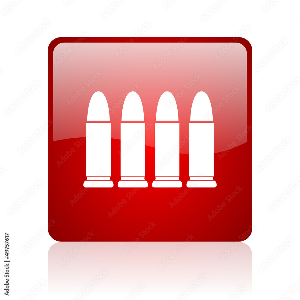 ammunition red square glossy web icon on white background ammunition red square glossy web icon on white background