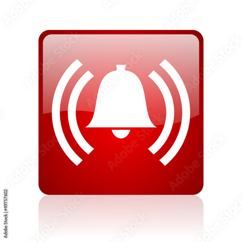 alarm red square glossy web icon on white background