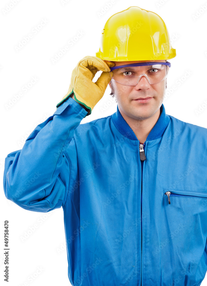 Young  construction worker with helmet and goggles