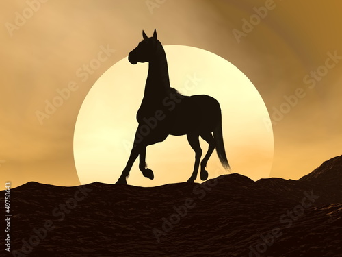 Horse galloping by sunset - 3D render © Elenarts