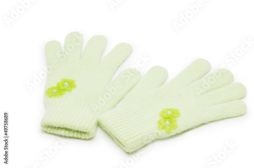 woman knitted gloves, isolated on white photo