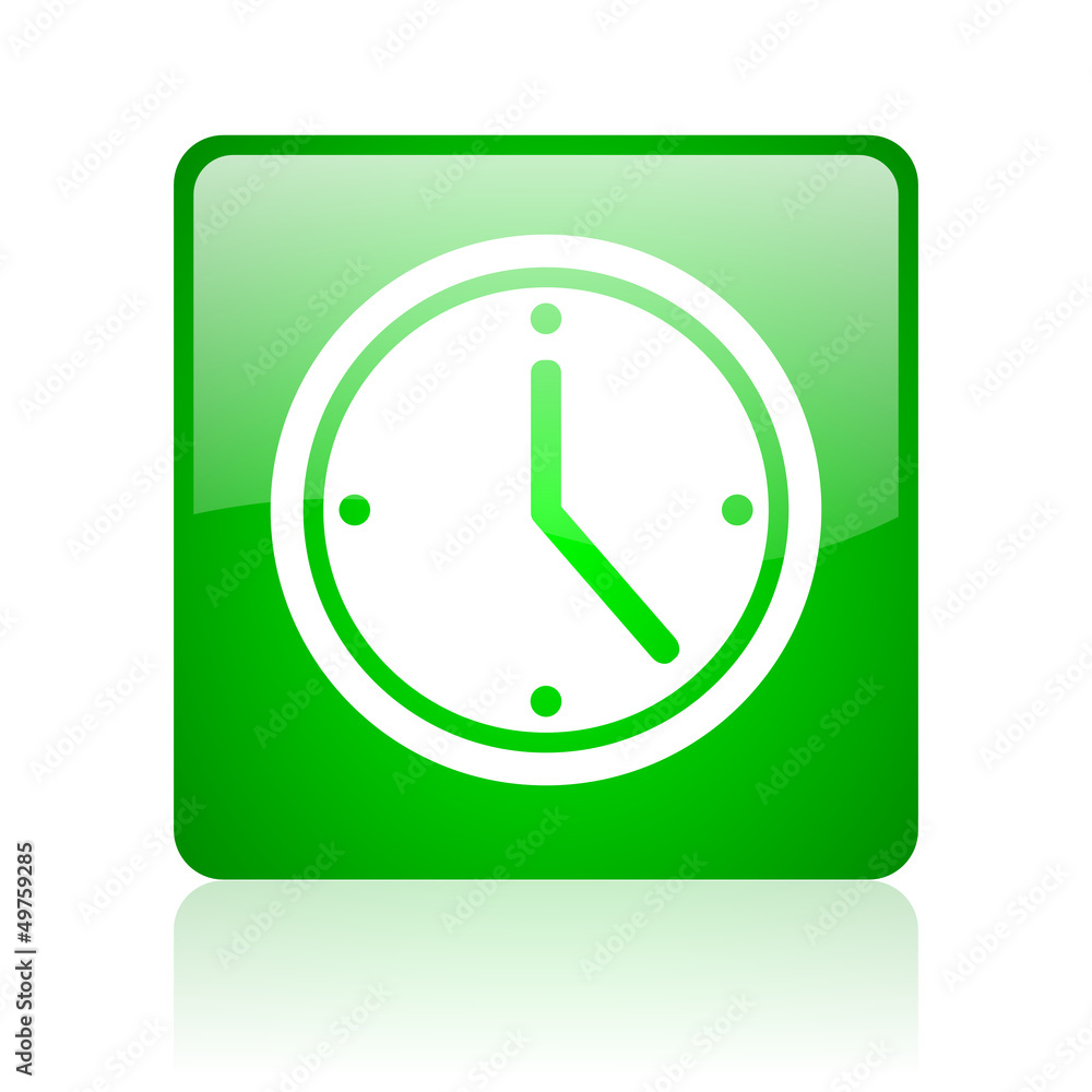 clock green square web icon on white background clock green square web icon on white background