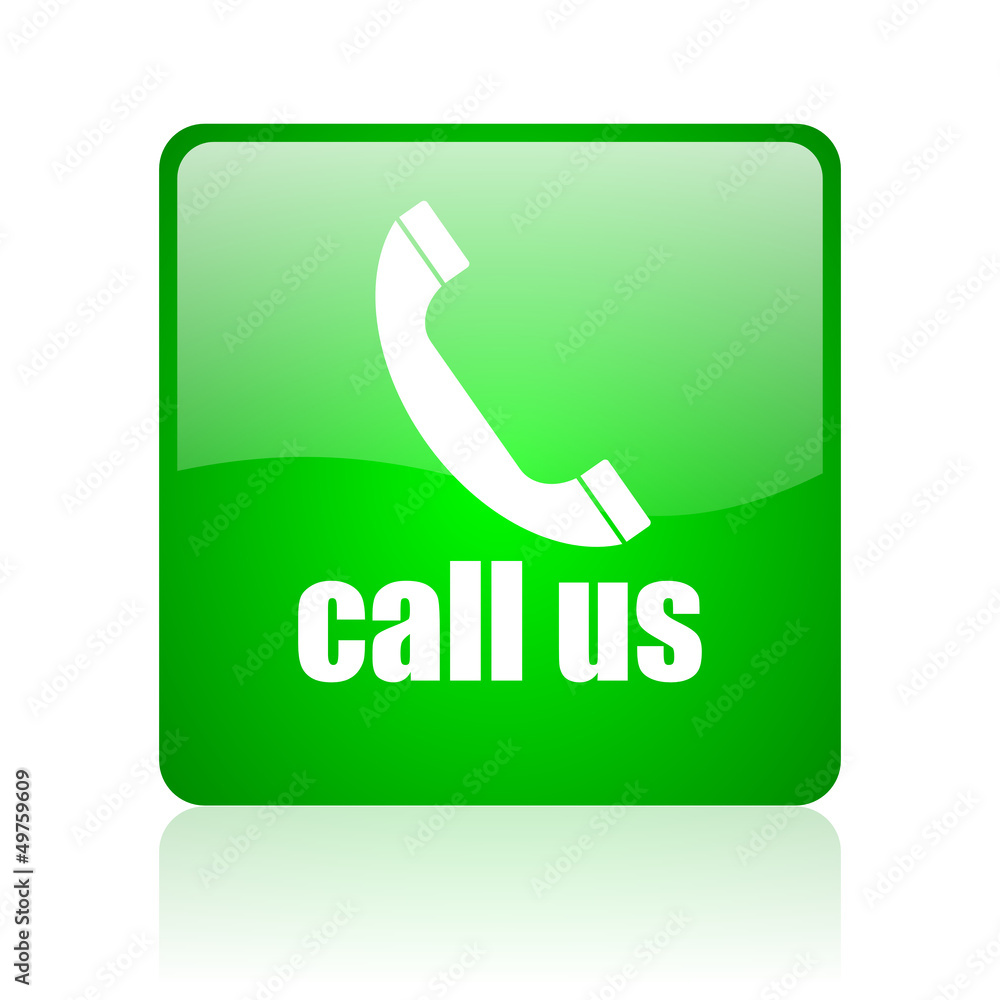 call us green square web icon on white background