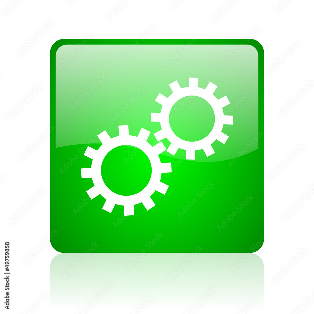 gears green square web icon on white background gears green square web icon on white background
