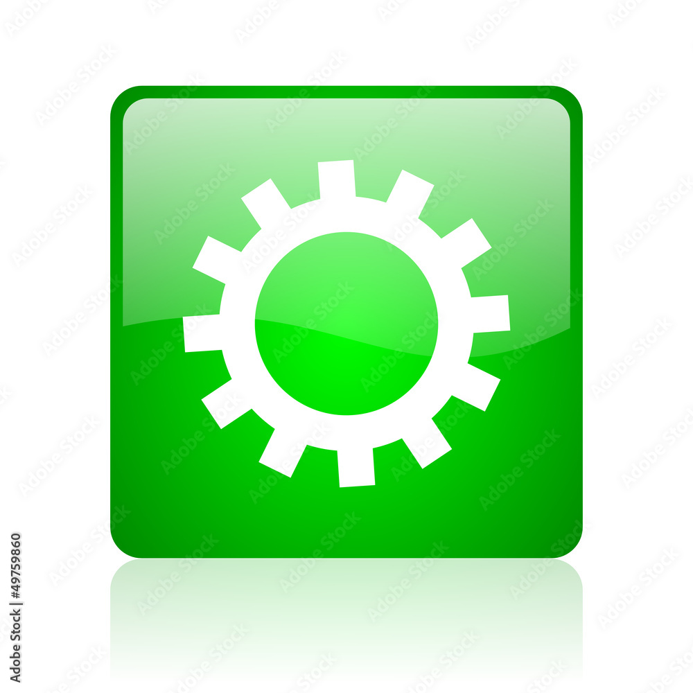 gears green square web icon on white background