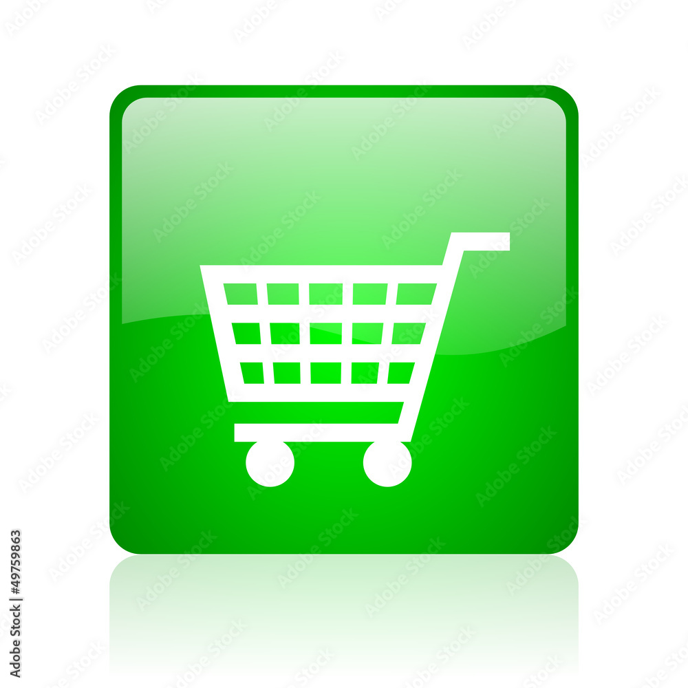 shopping cart green square web icon on white background shopping cart green square web icon on white background