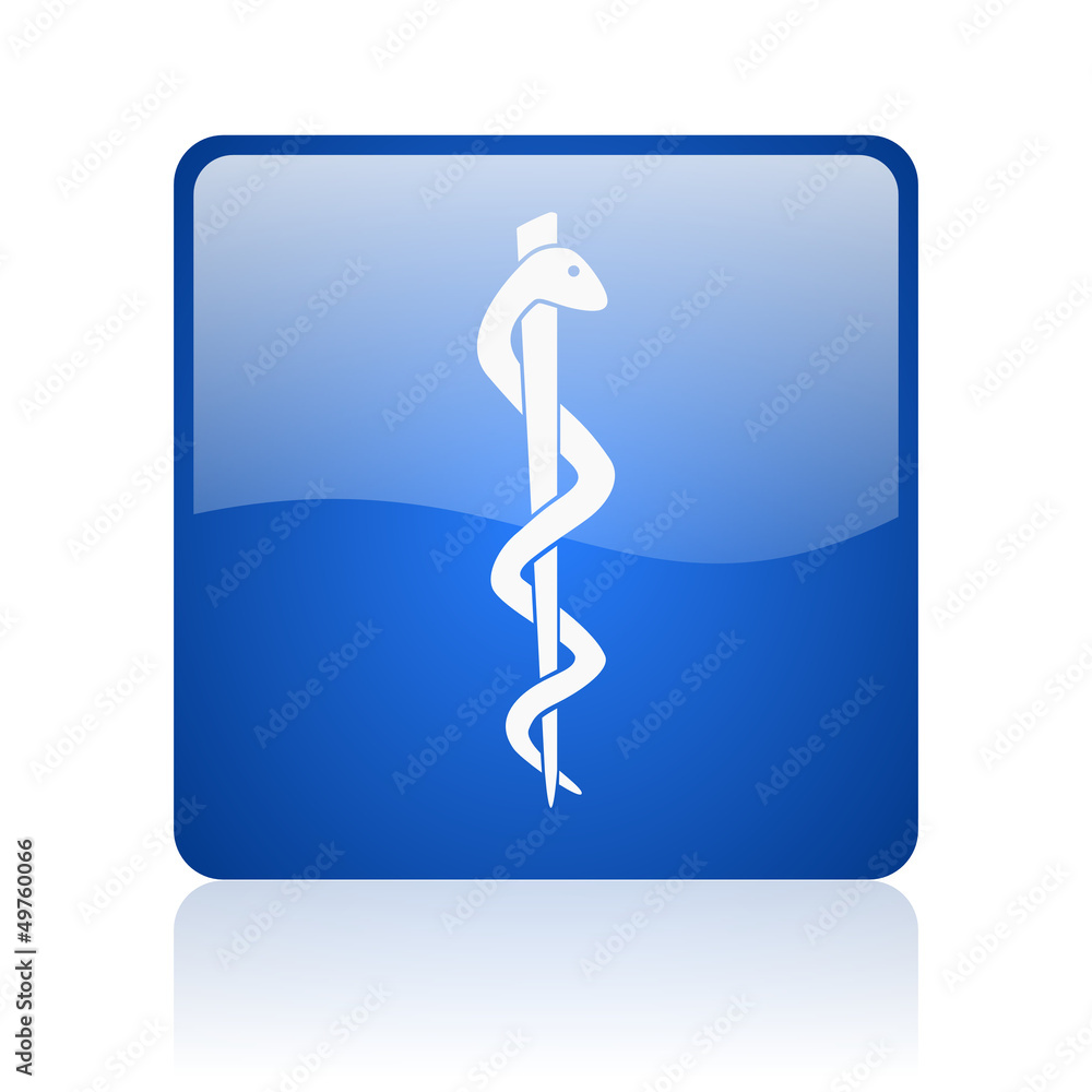 caduceus blue square glossy web icon on white background caduceus blue square glossy web icon on white background