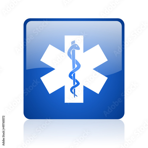 caduceus blue square glossy web icon on white background