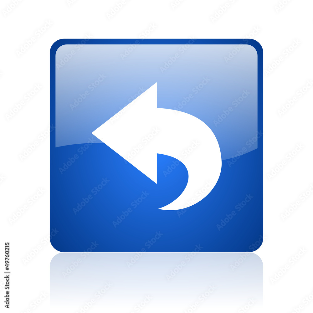back blue square glossy web icon on white background back blue square glossy web icon on white background