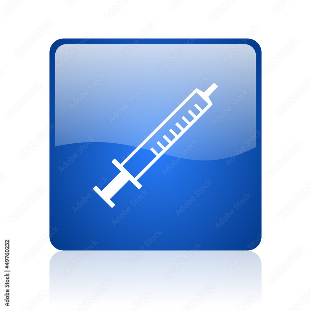 syringe blue square glossy web icon on white background