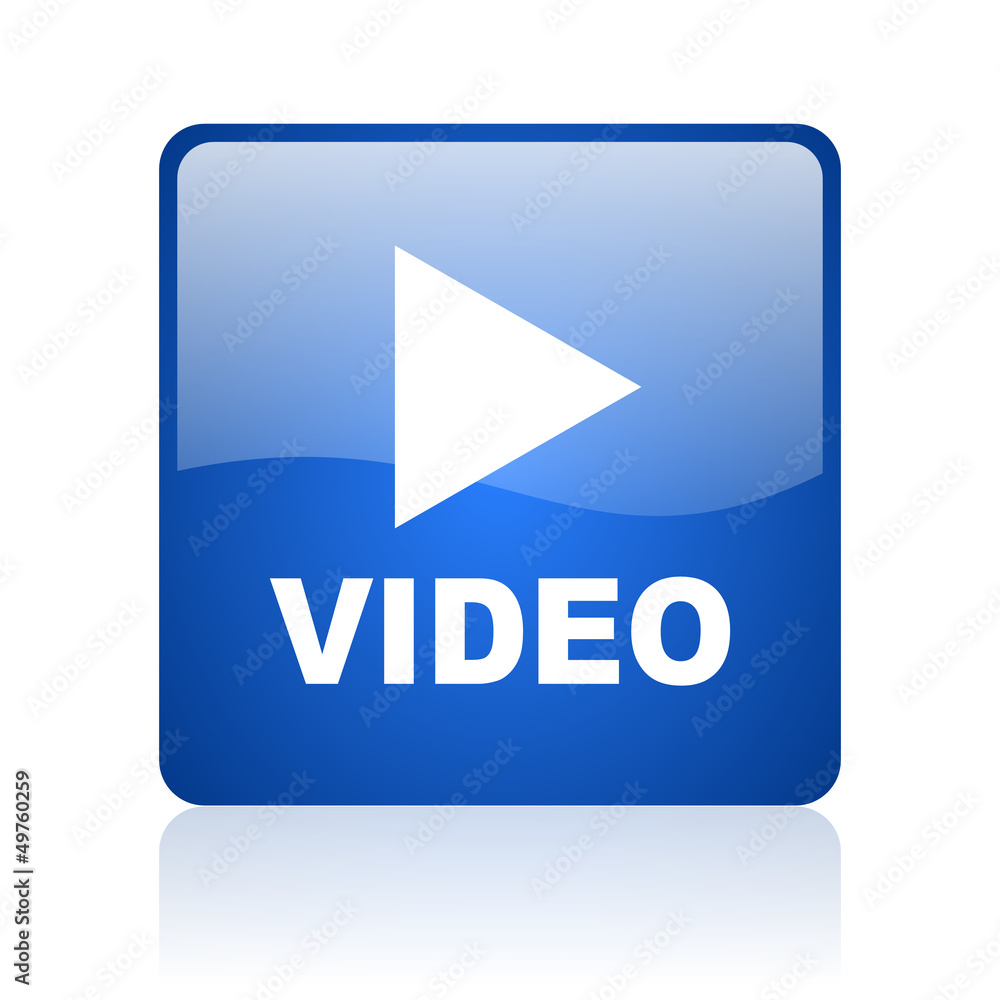 video blue square glossy web icon on white background video blue square glossy web icon on white background