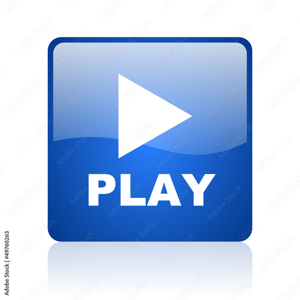 play blue square glossy web icon on white background play blue square glossy web icon on white background