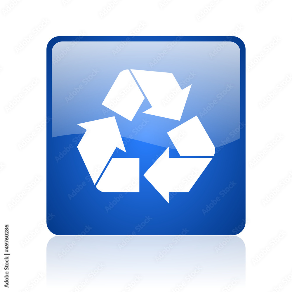 recycle blue square glossy web icon on white background recycle blue square glossy web icon on white background