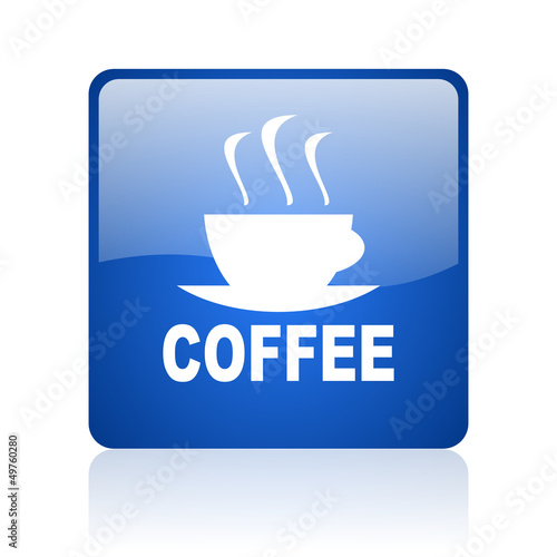 coffee blue square glossy web icon on white background