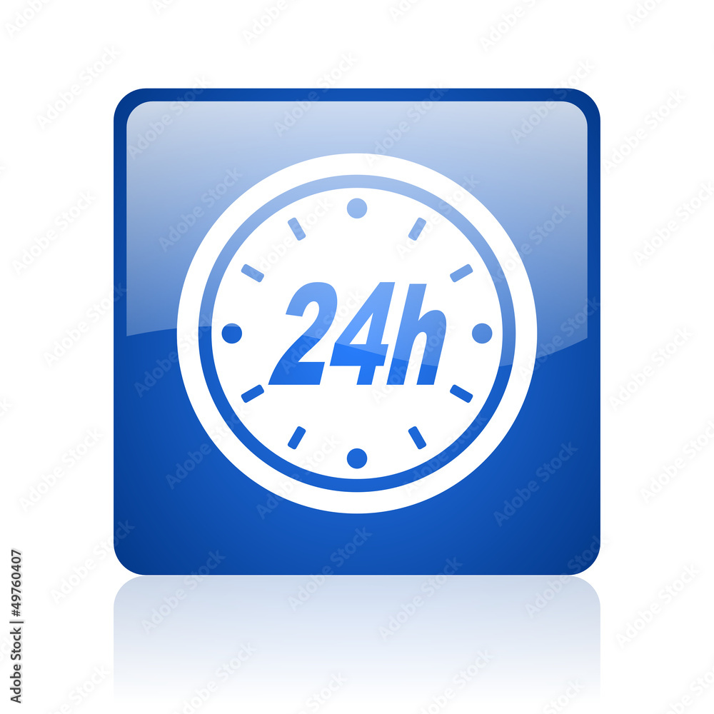 24h blue square glossy web icon on white background 24h blue square glossy web icon on white background
