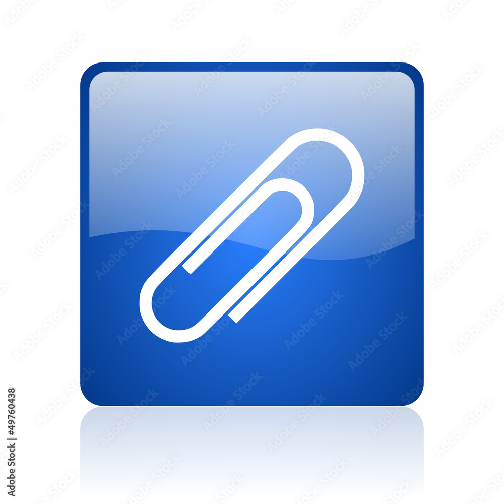 paper clip blue square glossy web icon on white background paper clip blue square glossy web icon on white background