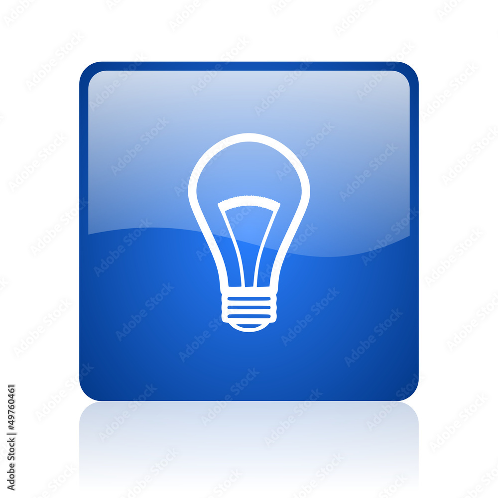 light bulb blue square glossy web icon on white background light bulb blue square glossy web icon on white background