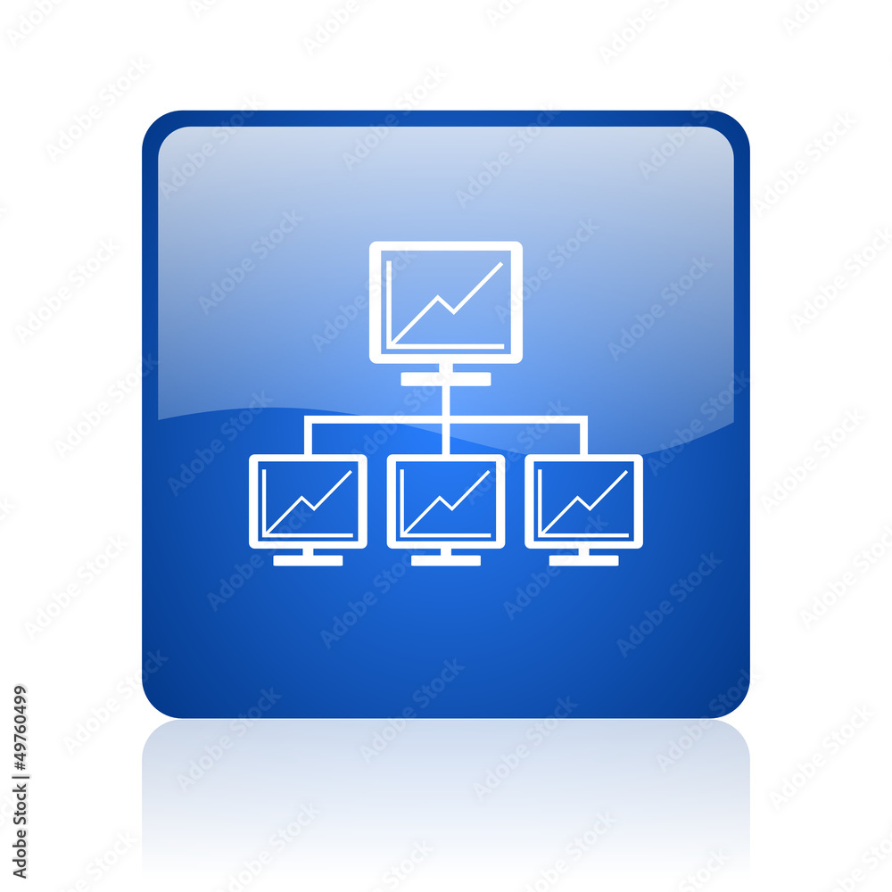 network blue square glossy web icon on white background network blue square glossy web icon on white background