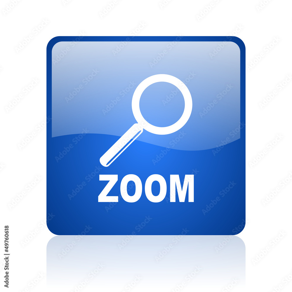 zoom blue square glossy web icon on white background zoom blue square glossy web icon on white background