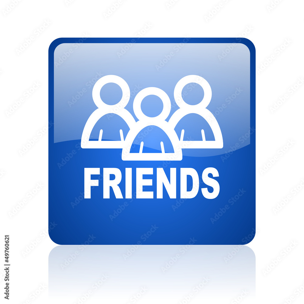 friends blue square glossy web icon on white background friends blue square glossy web icon on white background