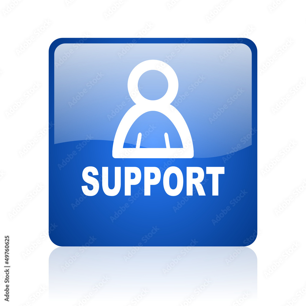 support blue square glossy web icon on white background support blue square glossy web icon on white background