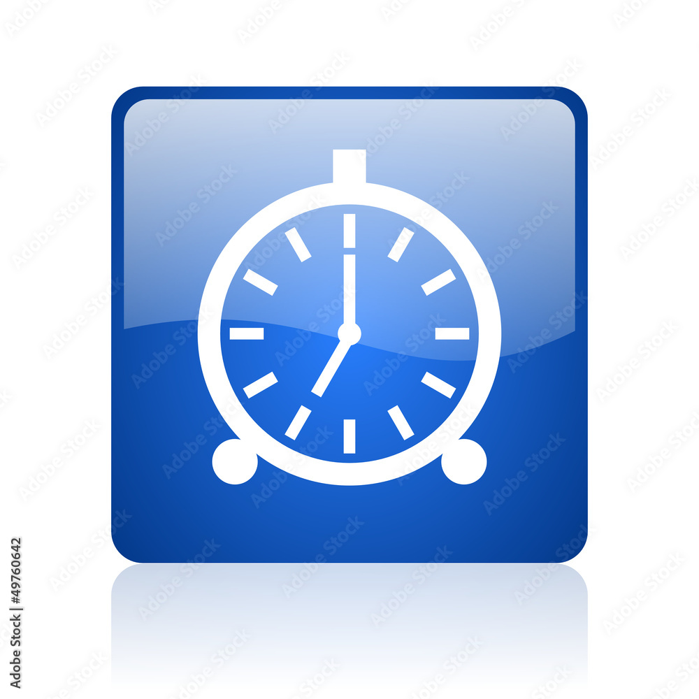 alarm clock blue square glossy web icon on white background alarm clock blue square glossy web icon on white background