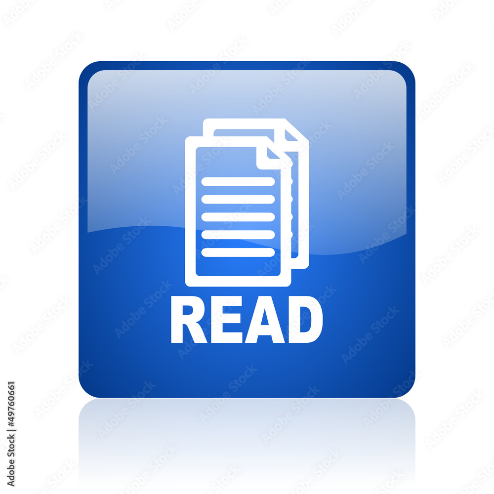 read blue square glossy web icon on white background read blue square glossy web icon on white background