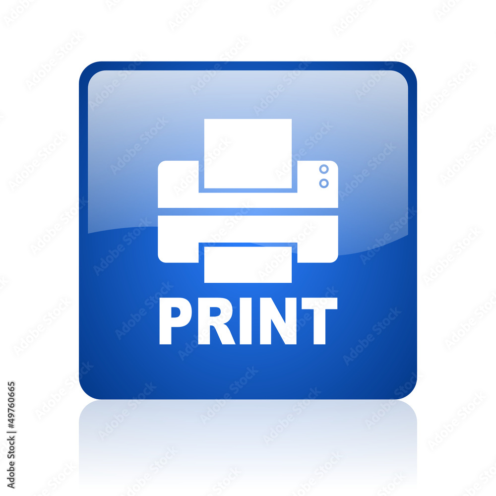 print blue square glossy web icon on white background print blue square glossy web icon on white background