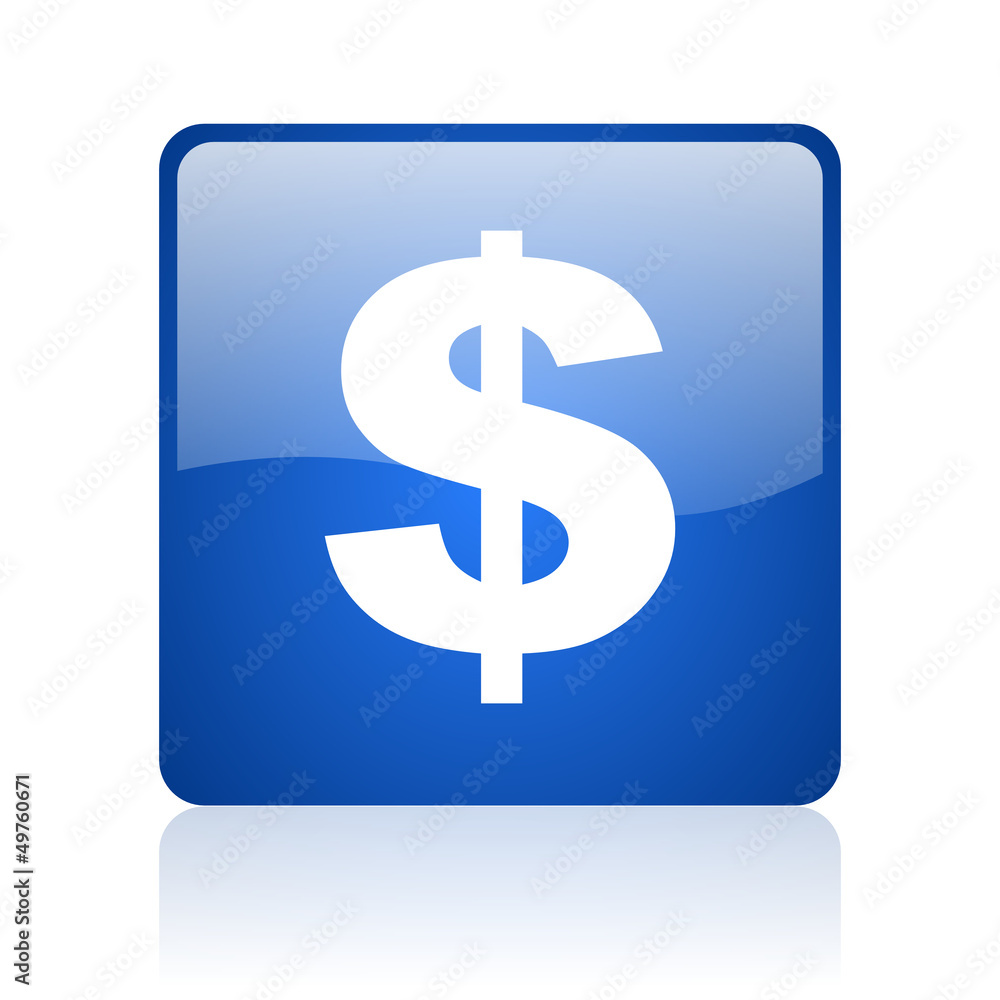 us dollar blue square glossy web icon on white background us dollar blue square glossy web icon on white background