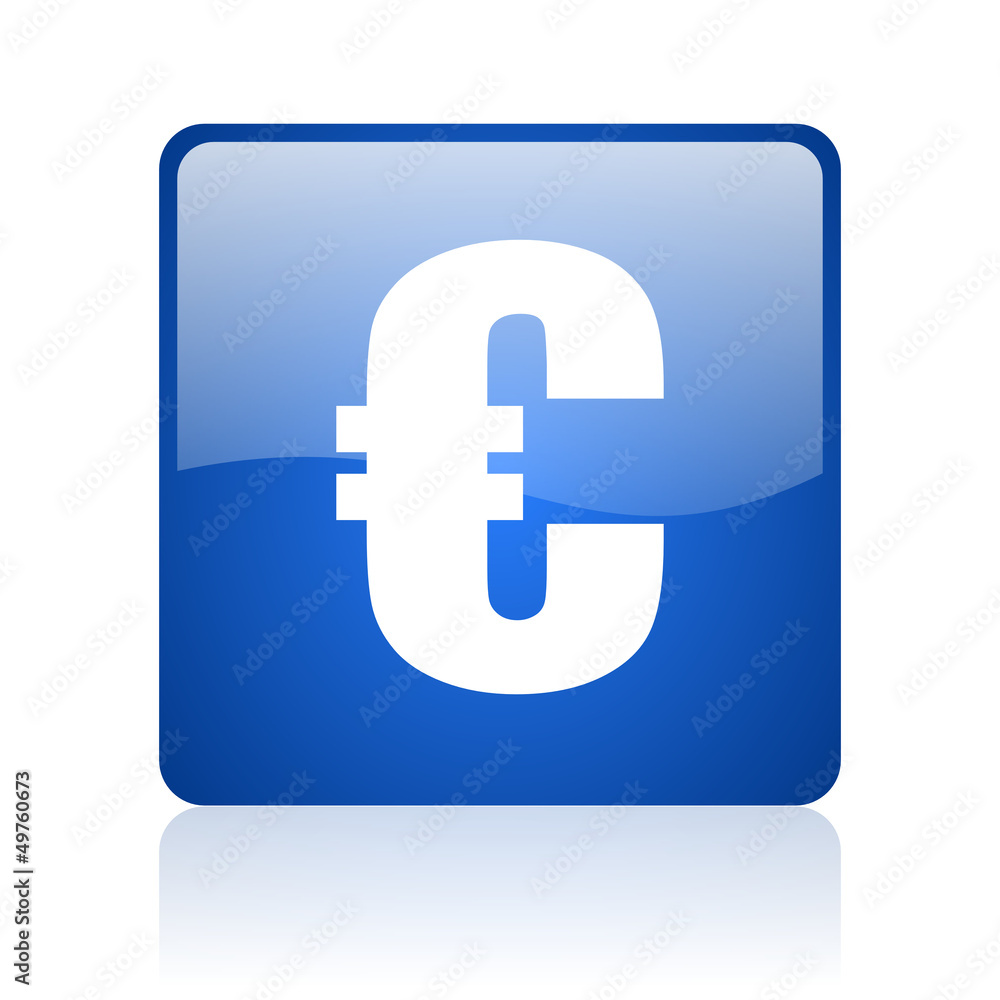 euro blue square glossy web icon on white background euro blue square glossy web icon on white background