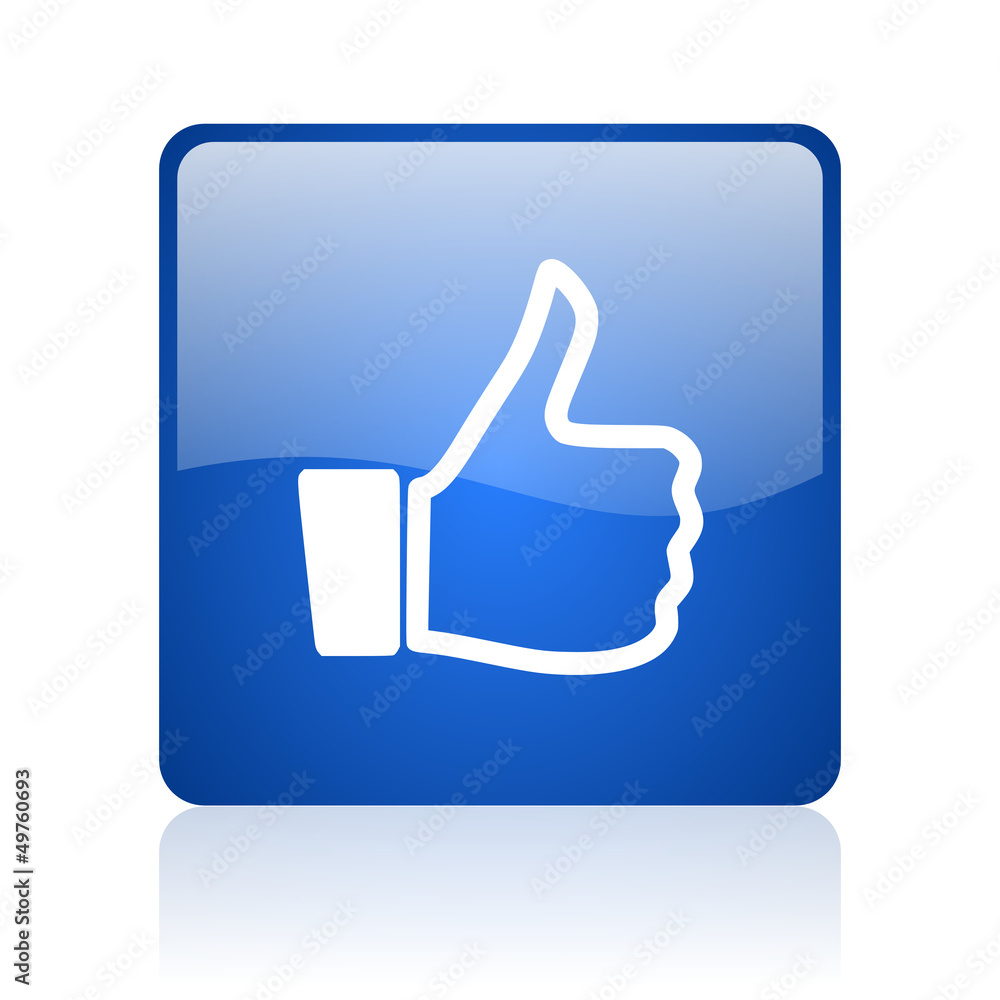 thumb up blue square glossy web icon on white background thumb up blue square glossy web icon on white background