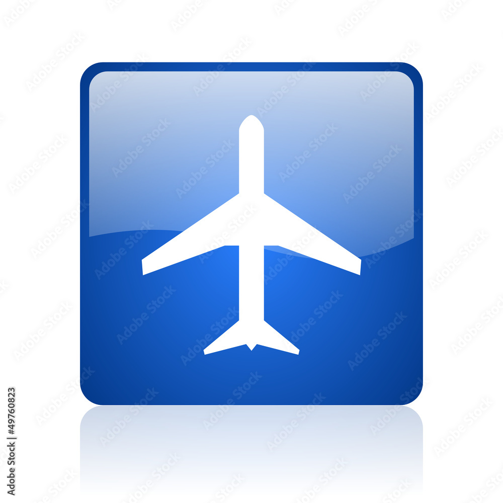 airplane blue square glossy web icon on white background airplane blue square glossy web icon on white background