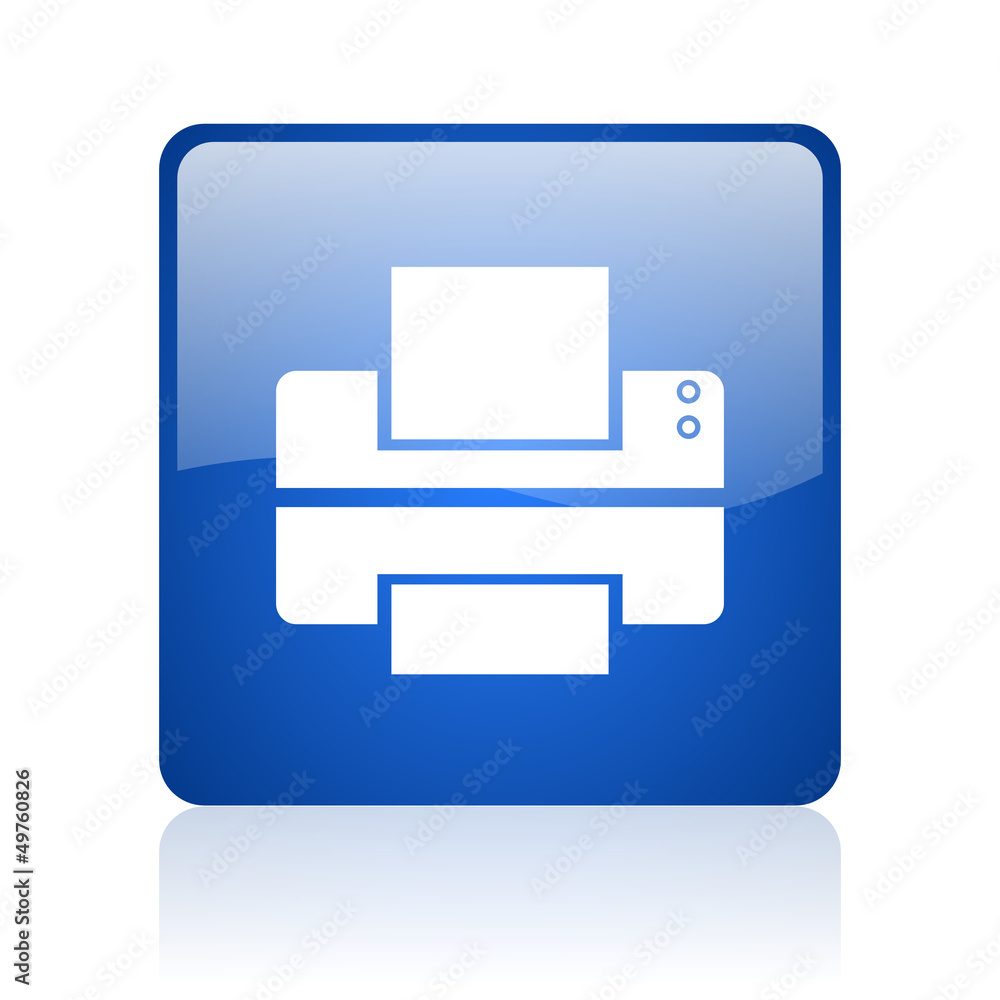 printer blue square glossy web icon on white background printer blue square glossy web icon on white background