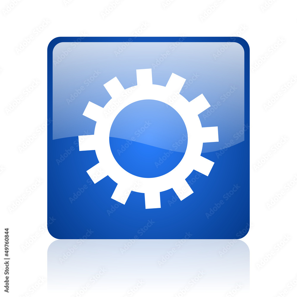 gears blue square glossy web icon on white background