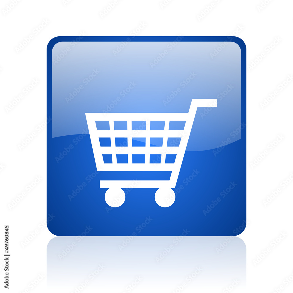 shopping cart blue square glossy web icon on white background shopping cart blue square glossy web icon on white background