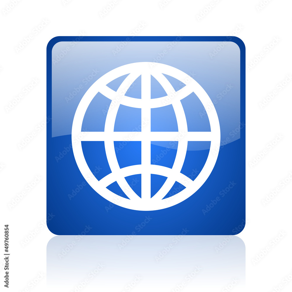 earth blue square glossy web icon on white background earth blue square glossy web icon on white background