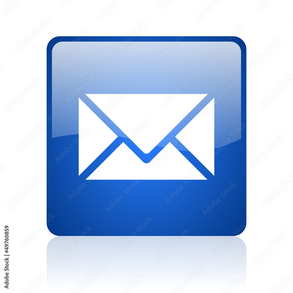 mail blue square glossy web icon on white background mail blue square glossy web icon on white background