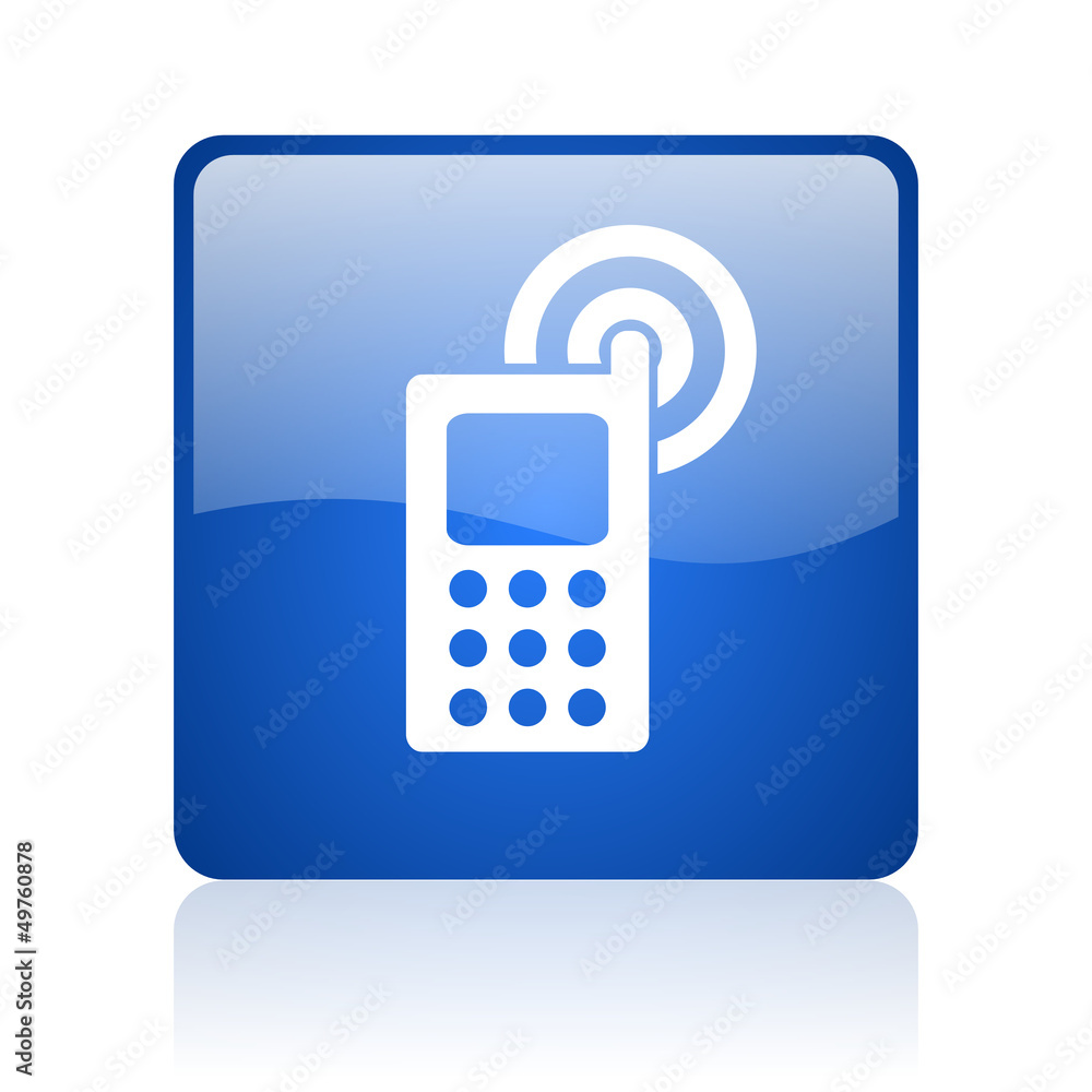 cellphone blue square glossy web icon on white background cellphone blue square glossy web icon on white background