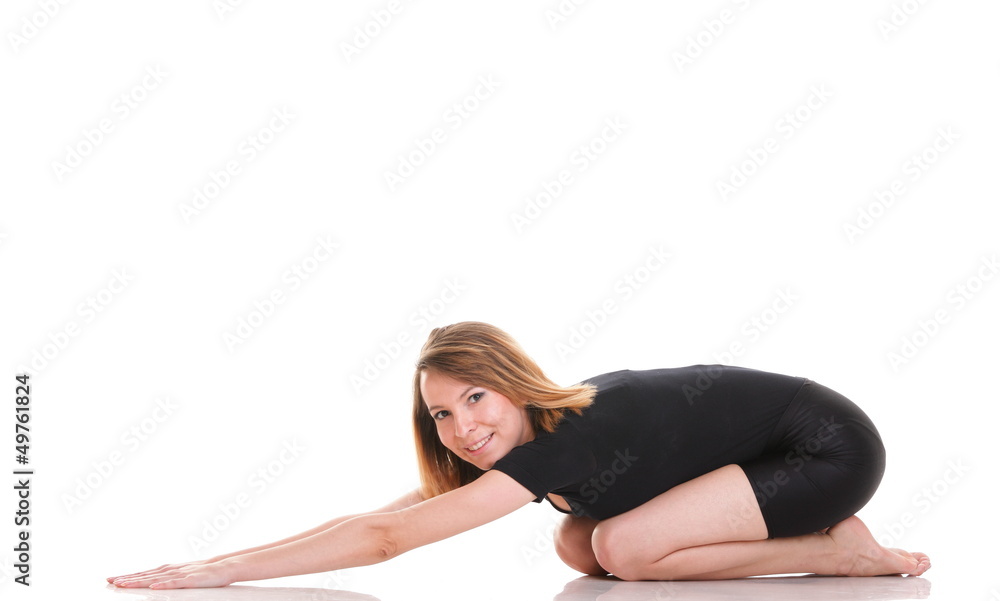 Sport Young woman doing exercise isolated on white Sport Young woman doing exercise isolated on white