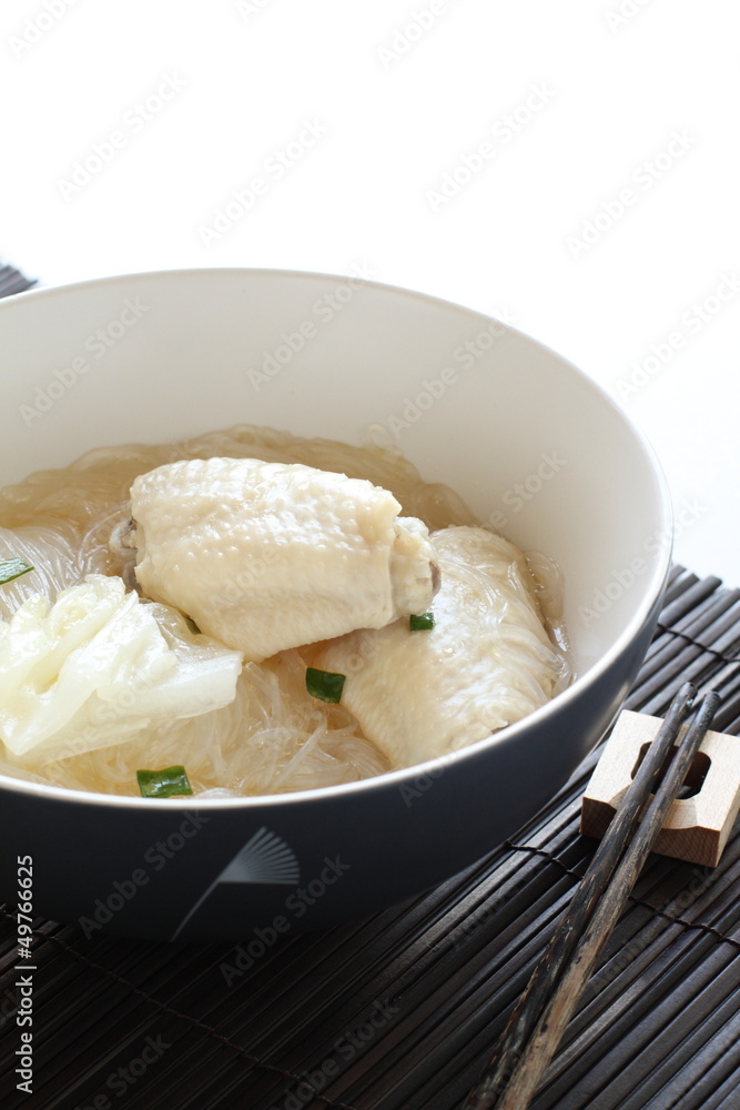Chinese cuisine, chicken and cellophane soup noodles