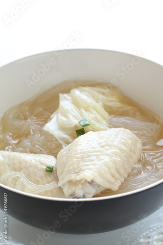 Chinese cuisine, chicken and cellophane soup noodles