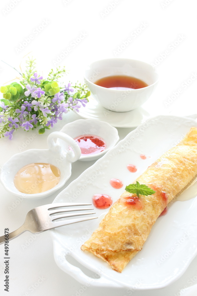 french confectionery, crepe with black tea french confectionery, crepe with black tea