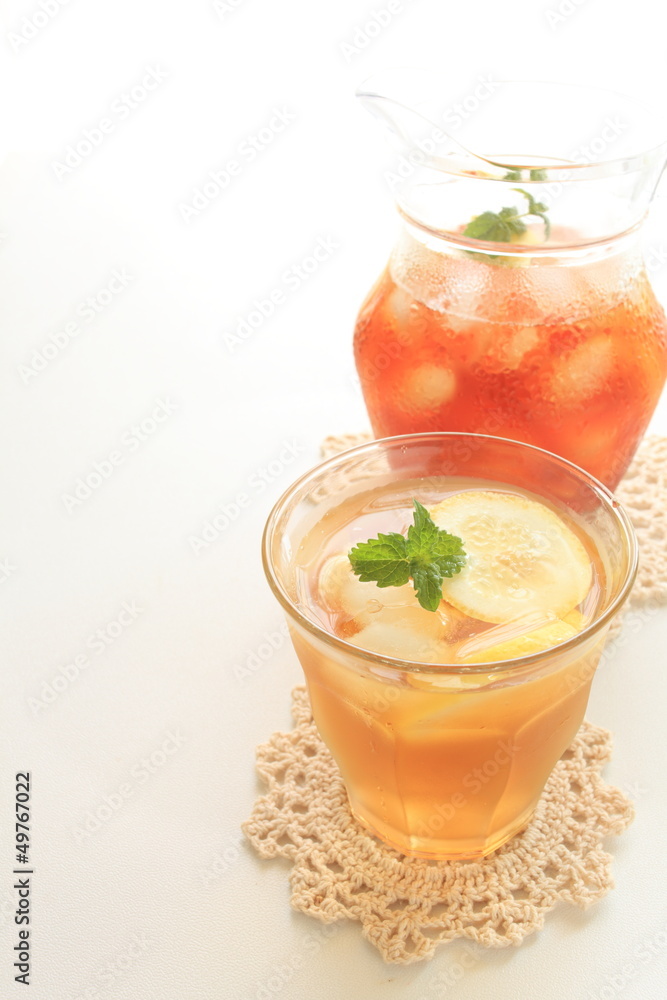 iced lemon tea in jar for summer image iced lemon tea in jar for summer image