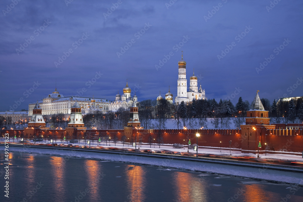 View of the Moscow Kremlin in the winter morning. Russia