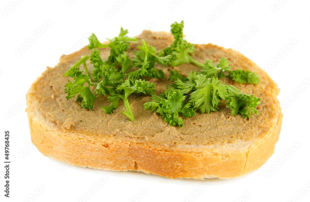 Fresh pate on bread, isolated on white Fresh pate on bread, isolated on white