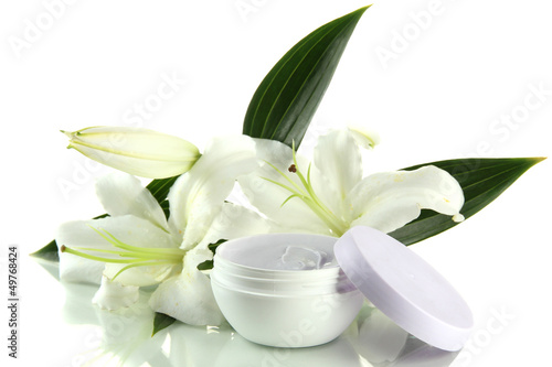Fototapeta Naklejka Na Ścianę i Meble -  Cosmetic cream and beautiful lily, isolated on white