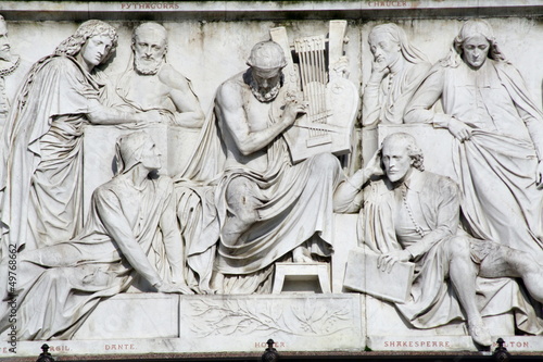 marble sculpture on Albert memorial celebrating culture. 