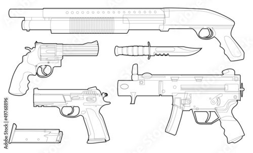 Set of outlined various weapons - illustration photo