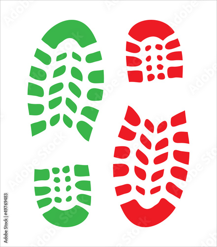 footprint, two shoes - green and red, isolated